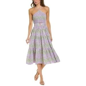 Lusana Women’s Arlen Linen A-Line Spring Dress green lilac size M